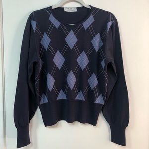 Vintage 80’s Jaeger merino blue argyle sweater beautiful condition UK size 38